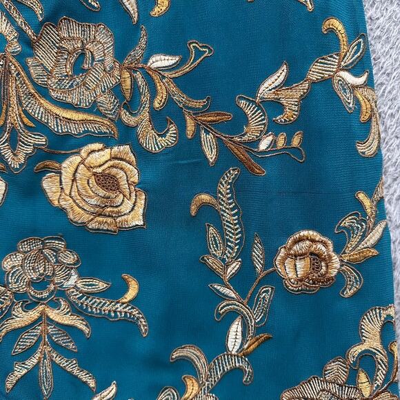 Yoana Baraschi Rosette Skirt Size 14 Turquoise with Golf Floral Embroidery Lined - Picture 9 of 13